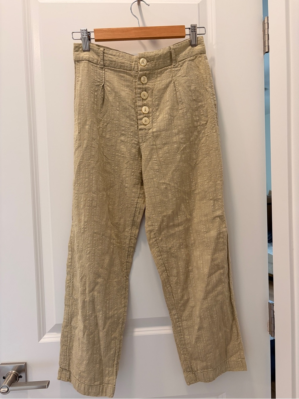 Urban Outfitters High-Waist Button-Front Linen Blend Pants - Beige